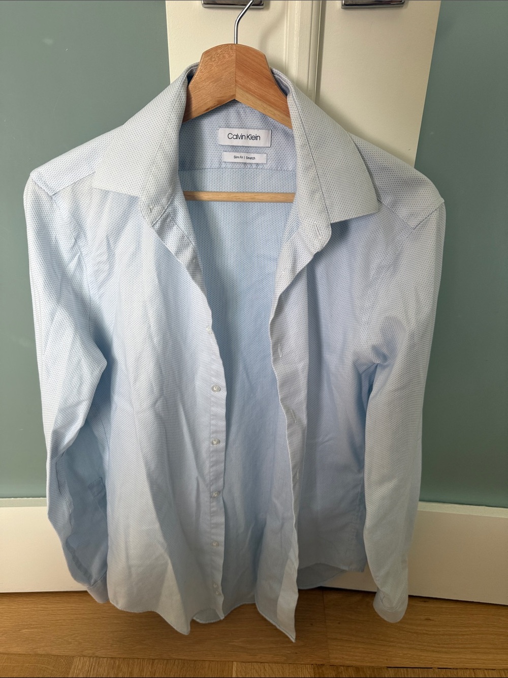 Calvin Klein Light Blue Micro-Pattern Dress Shirt